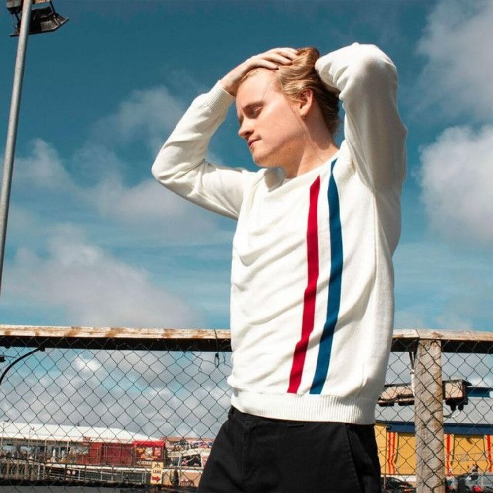 MADCAP ENGLAND 'ATTACK' RETRO 60s MOD KNIT RACING STRIPE Sweater Jumper Small Me